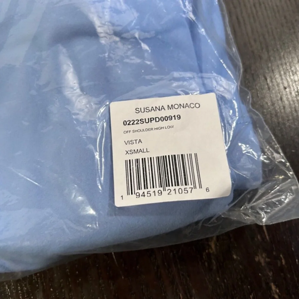 Susana Monaco Off The Shoulder High Low Hem Dress Vista/Blue Size XS - NWT